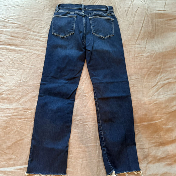 Frame Le High Straight Jeans Dark Wash Raw Hem Blue Size 28 - Picture 2 of 9